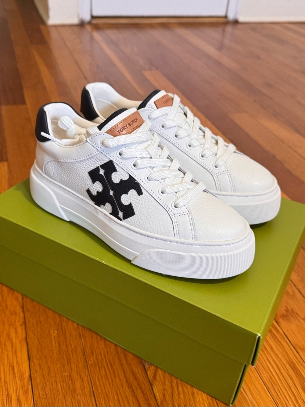 Tory Burch White and Black Leather Platform Sneakers